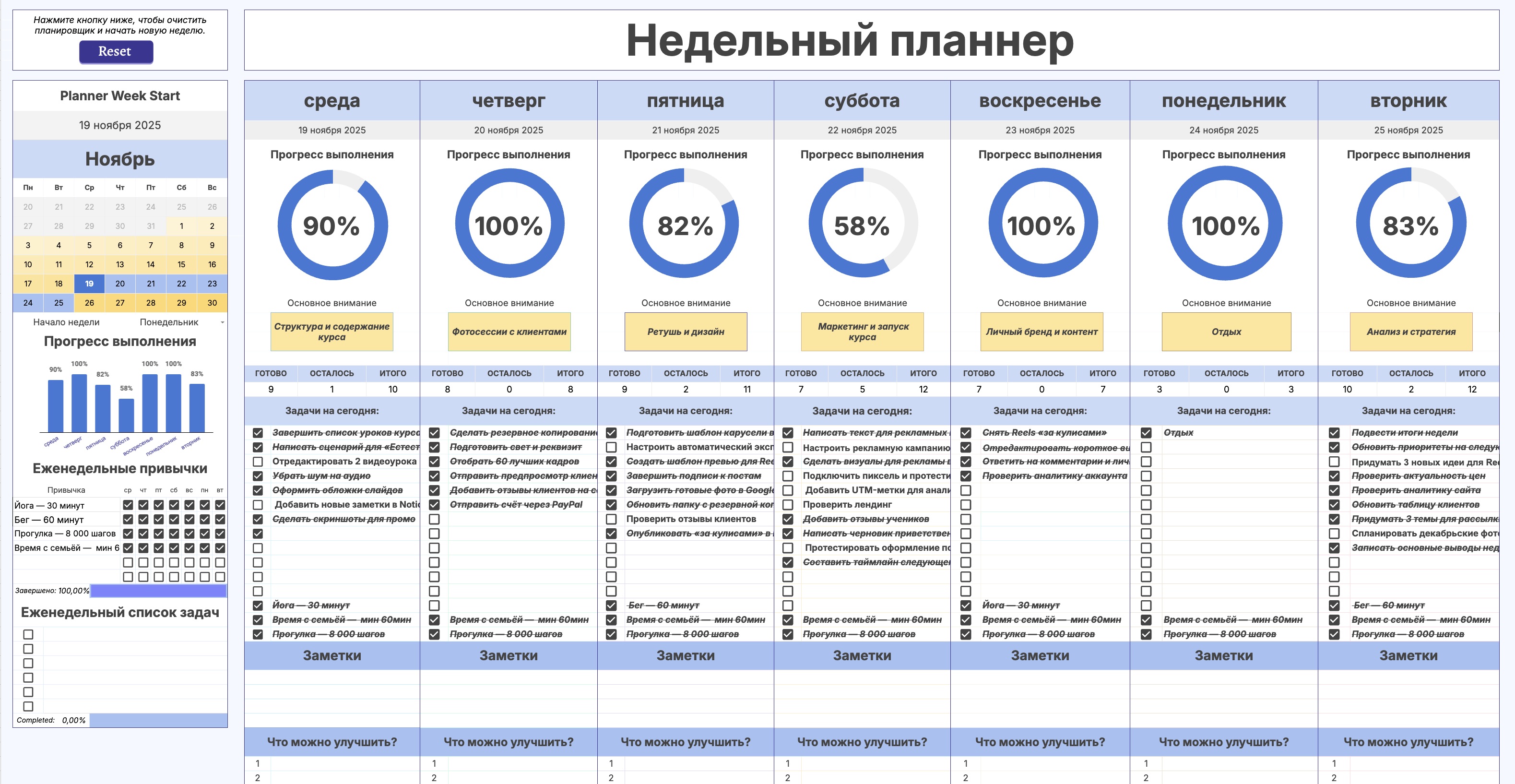 Google Sheets — Life Dashboard mock