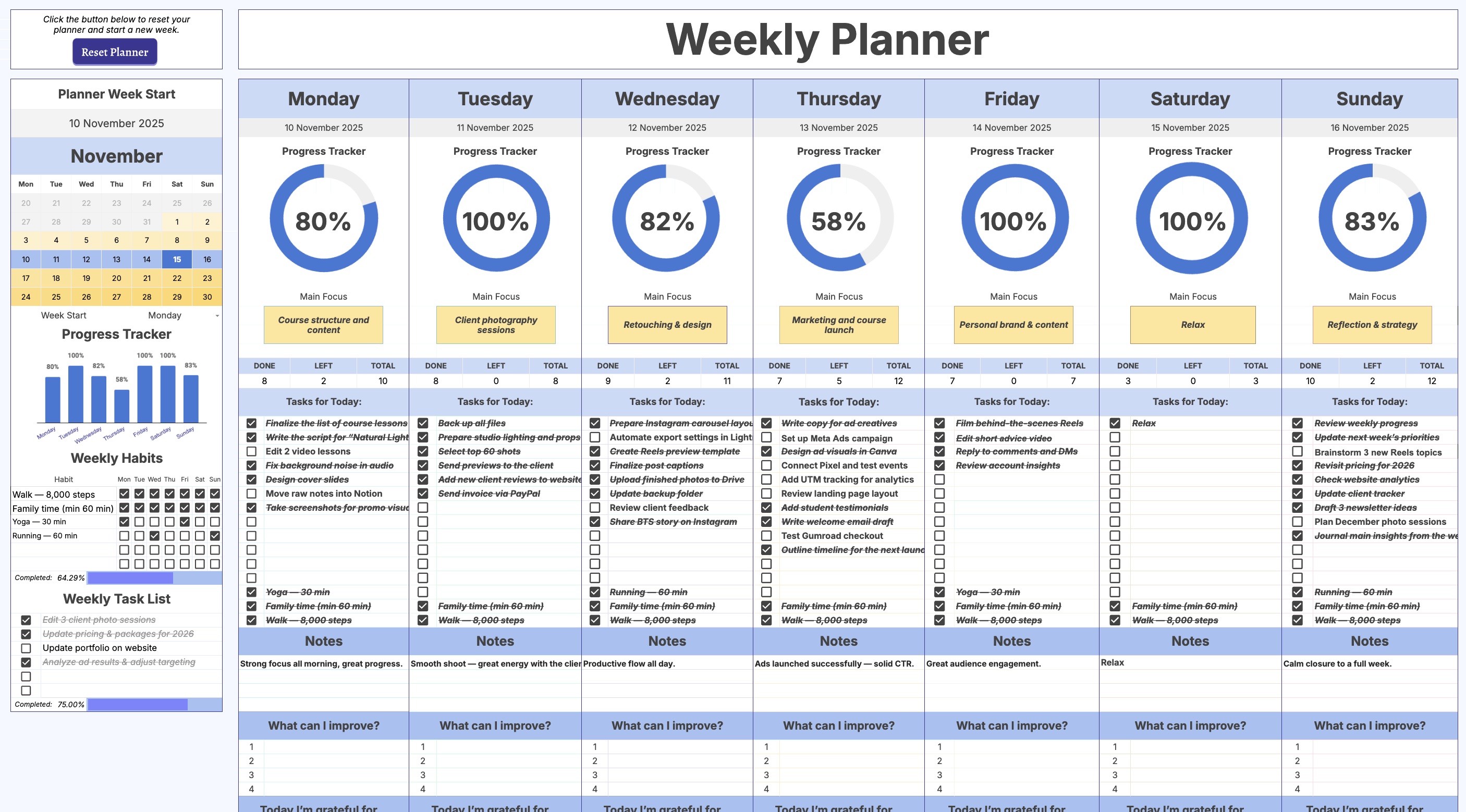 Google Sheets — Life Dashboard mock